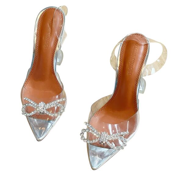 Amina Muaddi Women's Rosie Glass Sling Transparent PVC Shoes Heels Size 7 Flawed - Picture 9 of 13
